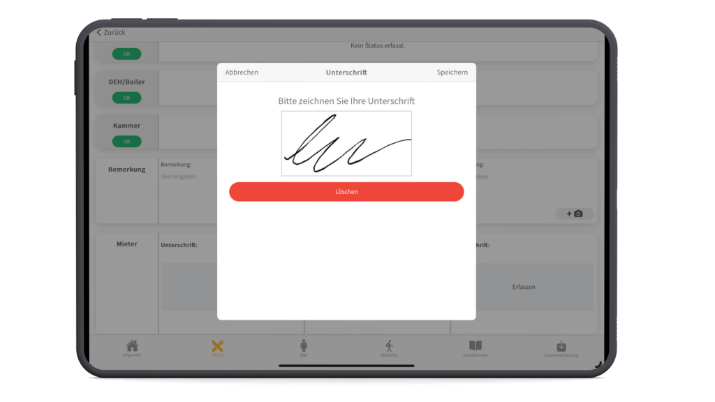 In der App können Sie Ihre Mieter direkt digital unterschreiben lassen. Die E-Signatur